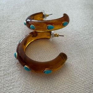 Michael Nash Tortoise Resin Hoop Earrings With Faceted Turquoise Pear Stones